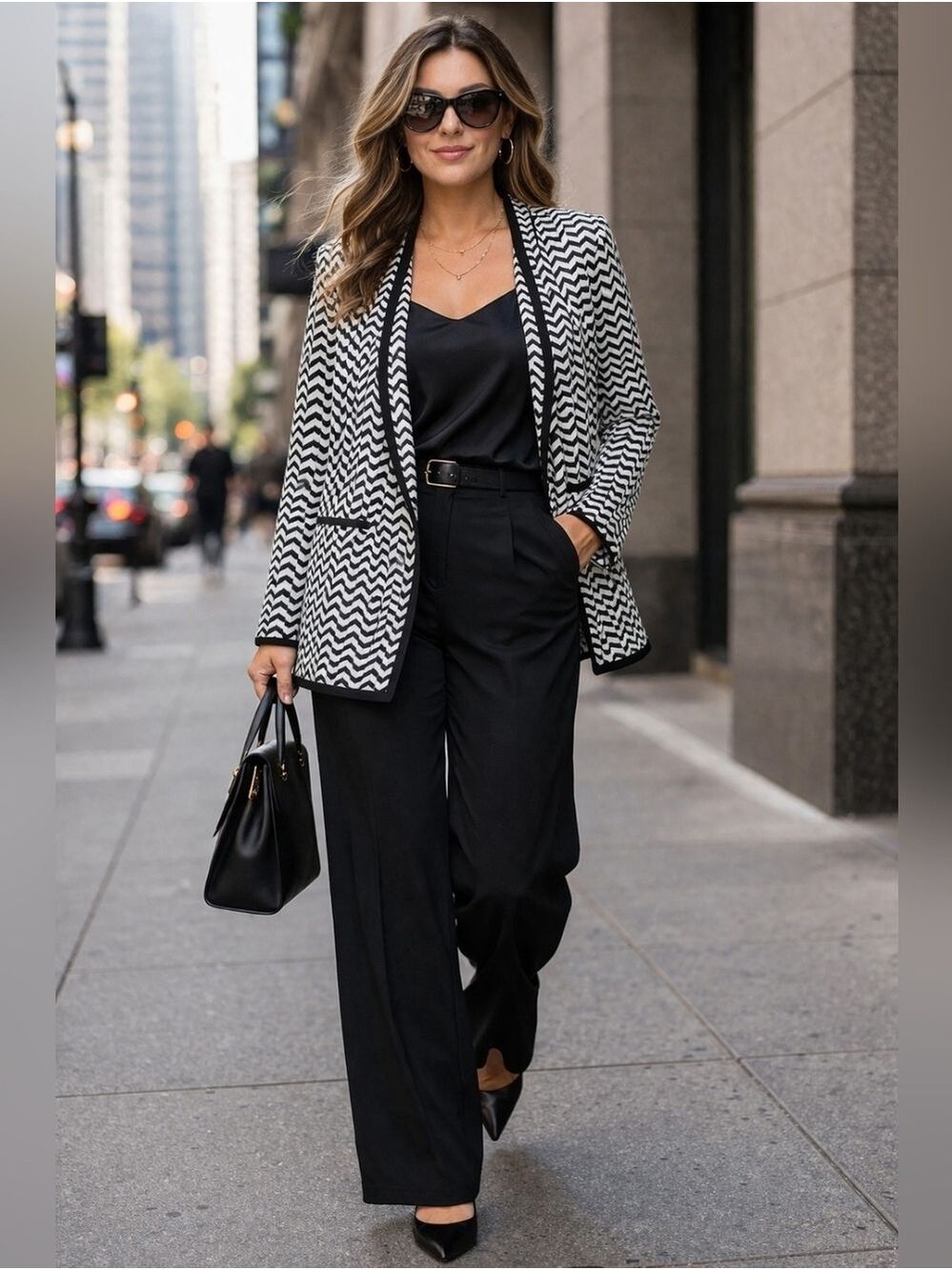 Modern minimalist chevron sweater / quiet luxury office layer XL